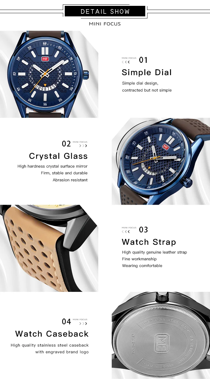 Mini Focus MF0152G Men’s Sport Quartz Watch | Waterproof Calendar Leather Strap Luminous Hands