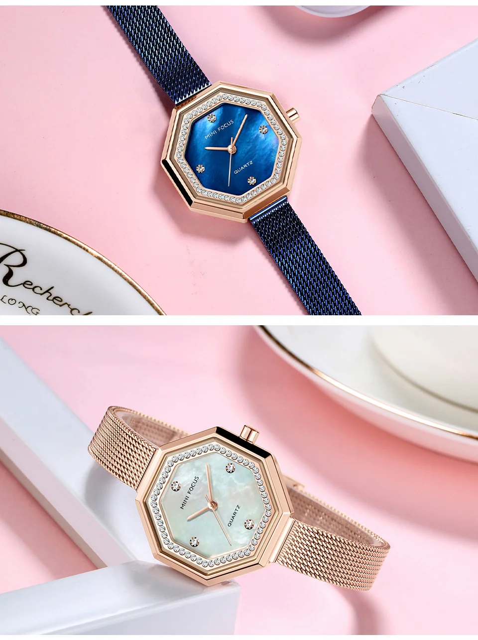 MINI FOCUS Diamond Brand Luxury Fashion Women Quartz Watch – Blue Lady Watch Waterproof Girl Clock