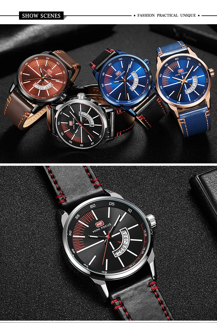 MINI FOCUS MF0132G Men's Luxury Quartz Watch | Genuine Leather, Waterproof, Business Style