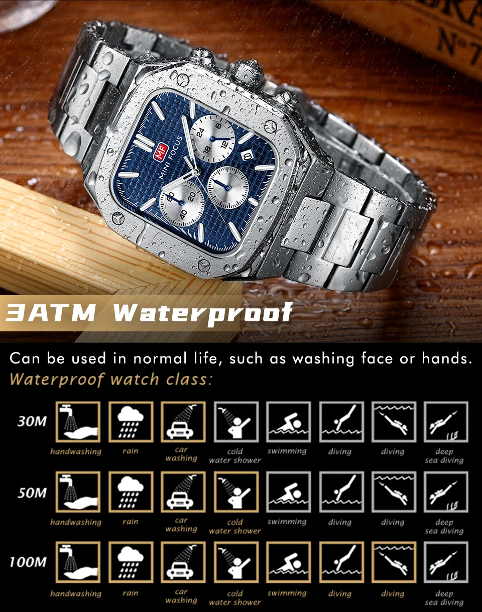 Stylish Luxury Quartz Watch for Men – Rose Gold Blue Chronograph by MINI FOCUS Factory Wholesale Supplier