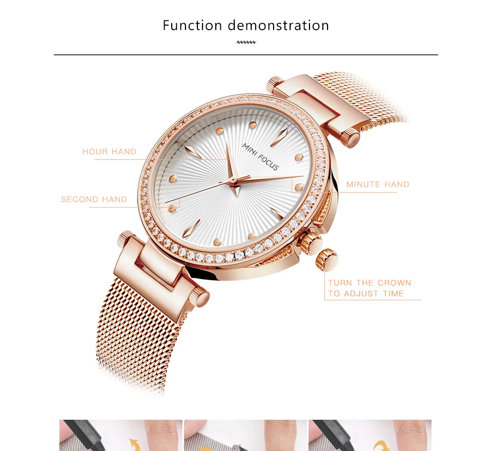 Mini Focus MF0194L Women’s Diamond Quartz Watch | Unique Mesh Band Design | Factory Wholesale