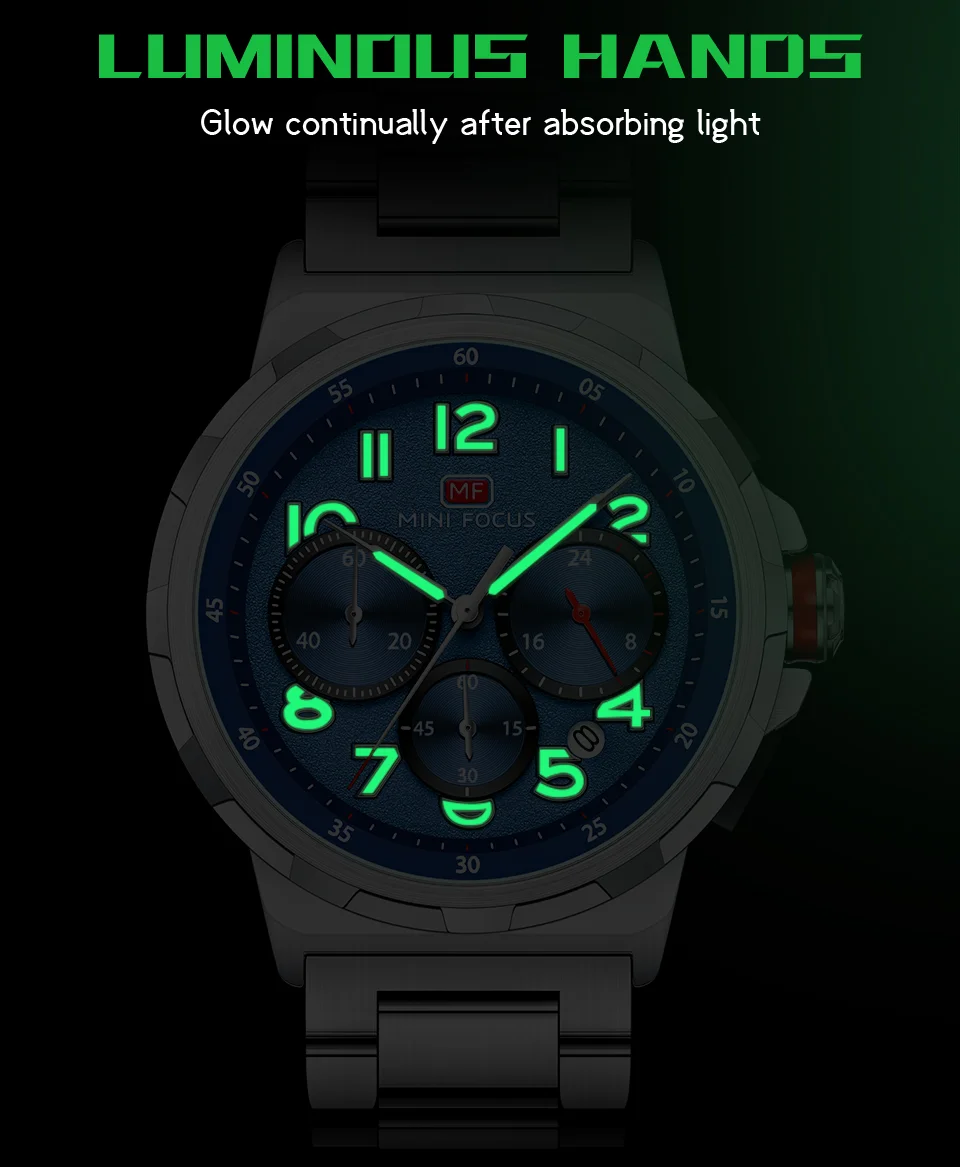 Mini Focus Waterproof Stainless Steel Strap Chronograph Fashion Men's Watch Quartz Wristwatches Male Business Watch
