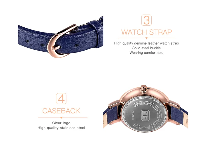 MINI FOCUS MF0159L Women’s Luxury Quartz Watch | Blue Leather Strap Elegant Iced-Out Ladies Wrist Watch with Box