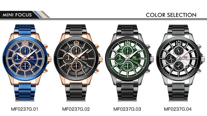 Mini Focus MF0237G Men’s Stainless Steel Chronograph Watch | Waterproof Quartz Business Style