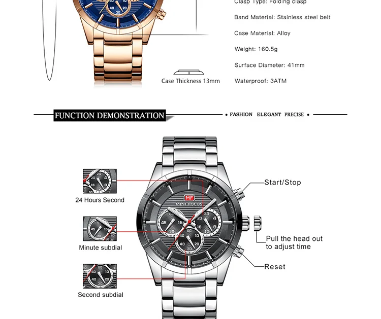MINI FOCUS MF0170G Heavy-Duty Chronograph Quartz Watch for Men | Steel Strap OEM Supplier