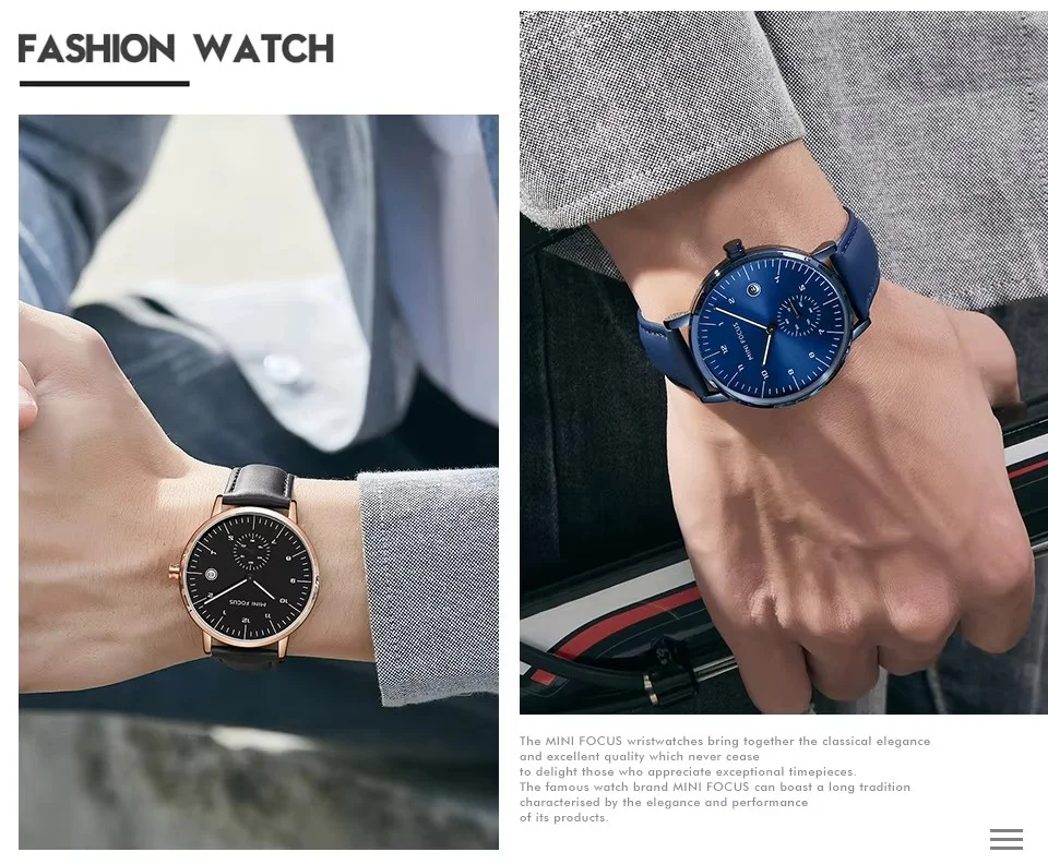 Fashionable Mini Focus Leather Strap Quartz Watch for Men - Waterproof  Wholesale Supplier