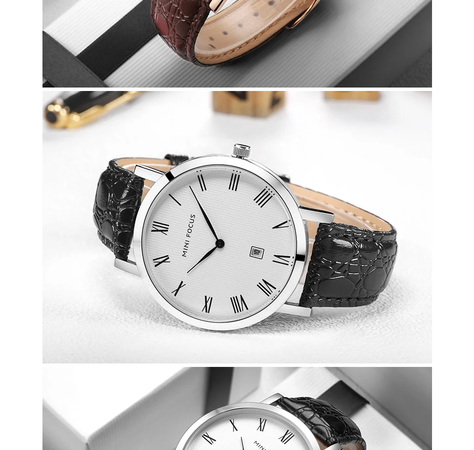 Mini Focus MF0108G Men's Business Quartz Watch | Black Leather | Factory Direct