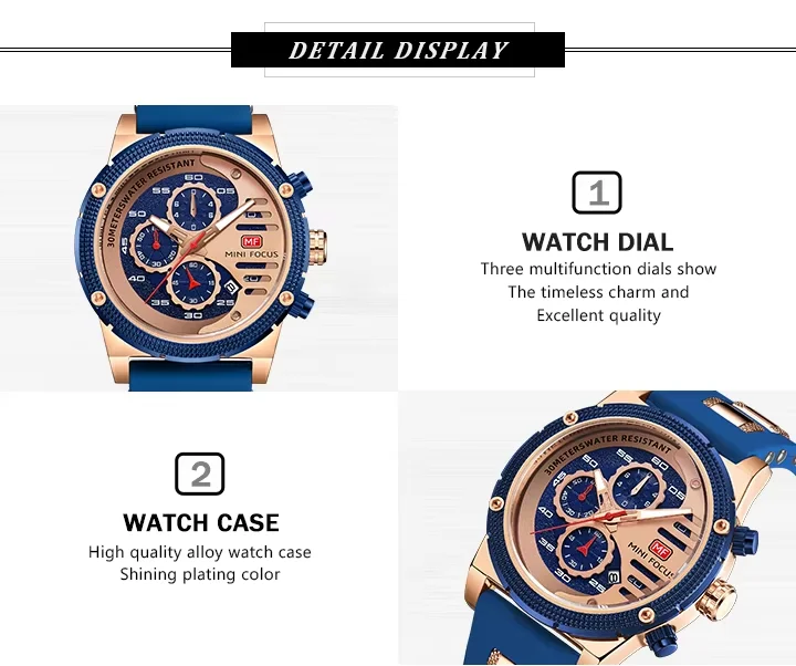 Mini Focus MF0246G Men’s Quartz Wristwatch | Alloy Case, Silicone Strap, 48mm Antique Dial