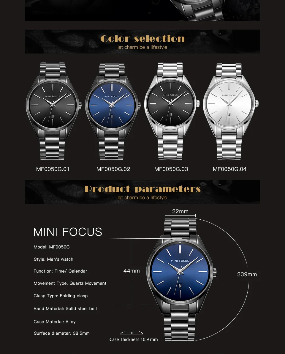 Mini Focus MF0050G Men's Quartz Business Watch | Minimalist Stainless Steel Chain | Factory Wholesale
