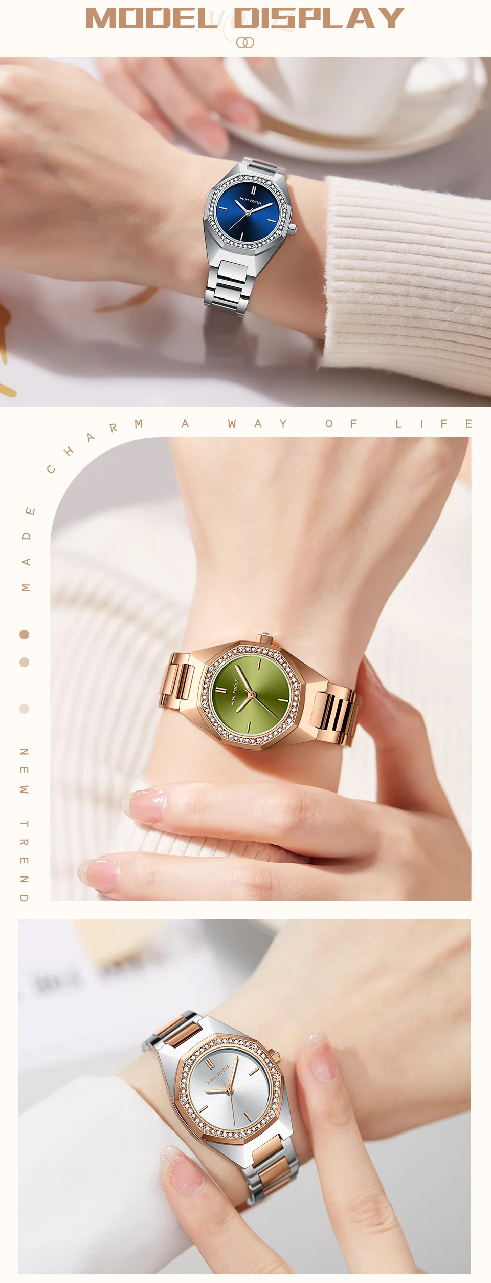 Elegant Rose Gold Women's Quartz Watch with Stainless Steel Strap Mini Focus Ladies Collection
