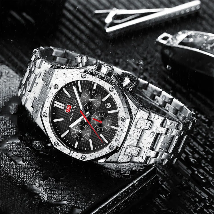 MINI FOCUS 0609 Elegance Men's Quartz Watch Stainless Steel, Luminous Chronometer for Business