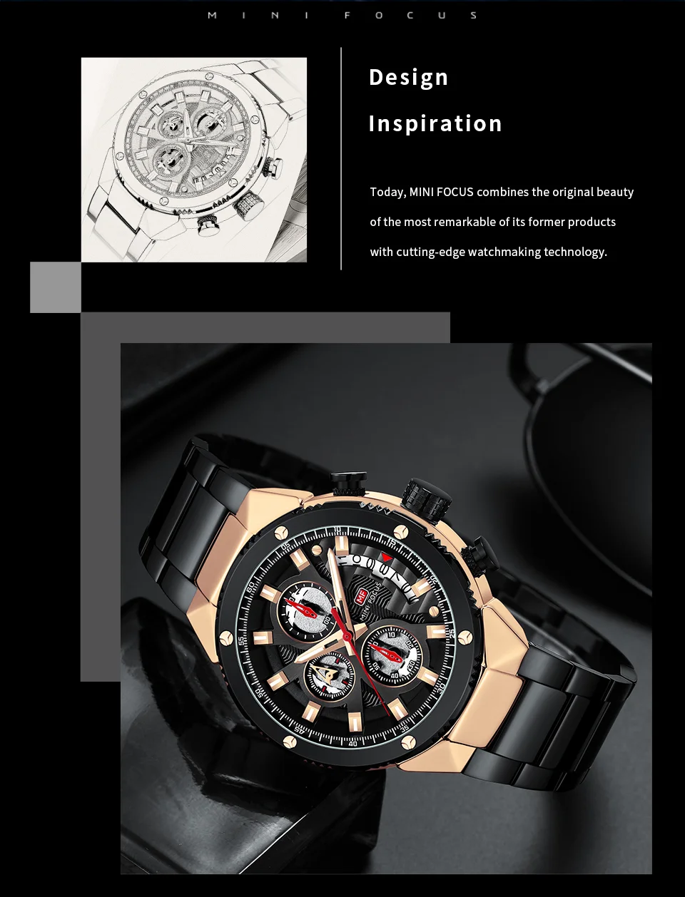 Mini FocusMen&rsquo;s Wrist Complete Calendar Chronograph Watch | Luxury Waterproof Fashion Quartz Watch for Men