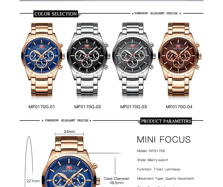MINI FOCUS MF0170G Heavy-Duty Chronograph Quartz Watch for Men | Steel Strap OEM Supplier