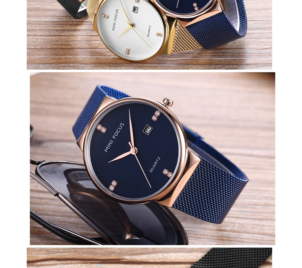MINI FOCUS MF0181G Men's Ultra-Thin Diamond Quartz Watch | OEM Factory Direct Mesh Strap Business Timepiece
