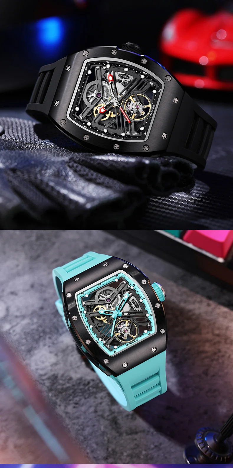 CHANCE 919013 Automatic Men’s Watch – Luminous Skeleton Dial, Stainless Steel Case