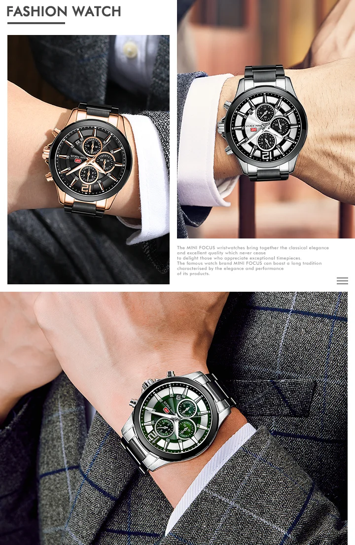 Mini Focus MF0237G Men’s Stainless Steel Chronograph Watch | Waterproof Quartz Business Style