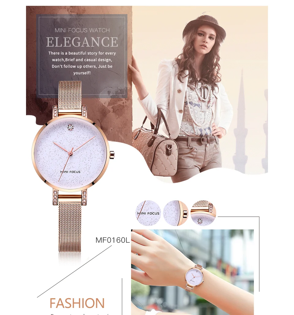 MINI FOCUS Women’s Luxury Quartz Watch | Rose Blue Mesh Strap Waterproof Wristwatch | 2025 New Fashion Casual Watch