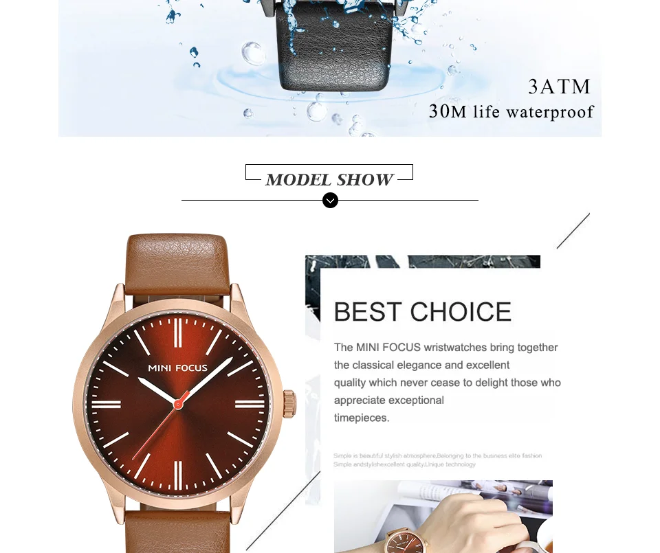 Mini Focus MF0058G Men’s Luxury Quartz Watch | Blue Leather Strap Casual Design | Factory Wholesale