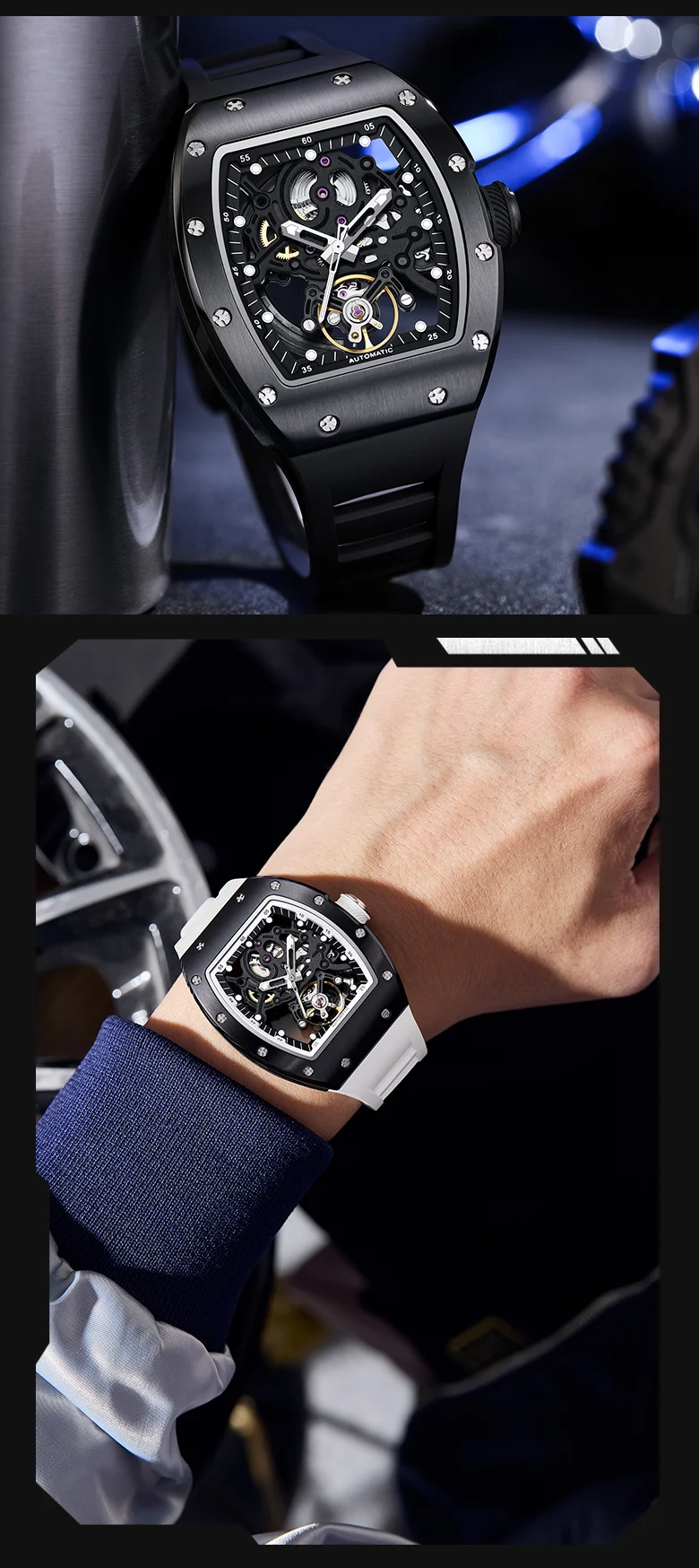 CHANCE 919012 Men’s Luxury Mechanical Watch – Carbon Fiber Case, Skeleton Dial, Waterproof Design