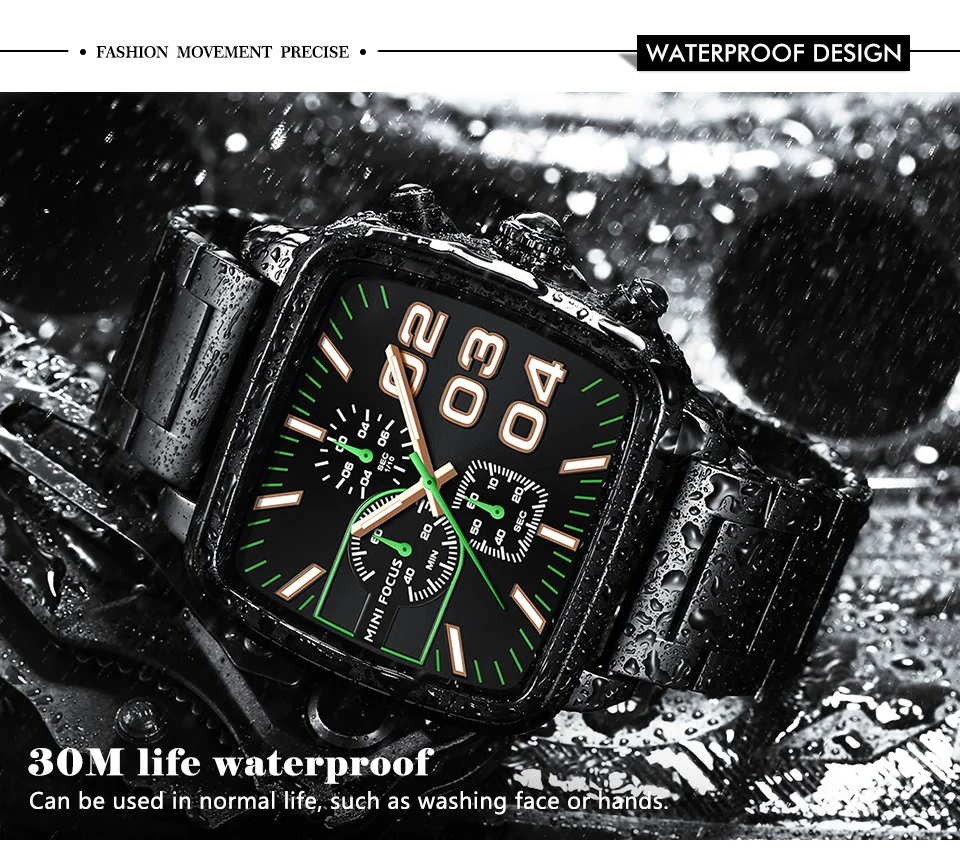 MINI FOCUS Quartz Waterproof Luminous Brand Men's Watches Stainless Steel Chronograph Multi-functional Wristwatches