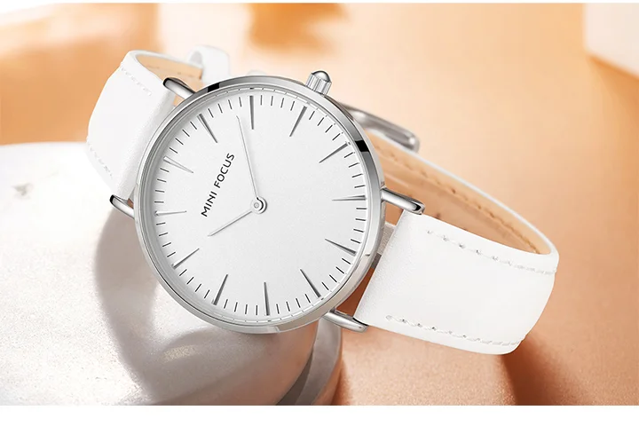 MINI FOCUS Hot Sell Blue Lady Quartz Watch Excel Leather Band Waterproof Analog Display Big Casual Hand Watch
