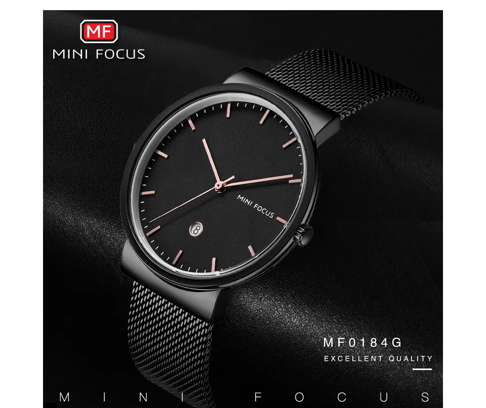 Mini Focus MF0184G Men's Business Quartz Watch | Stainless Steel Mesh Band | Waterproof Calendar OEM Supplier