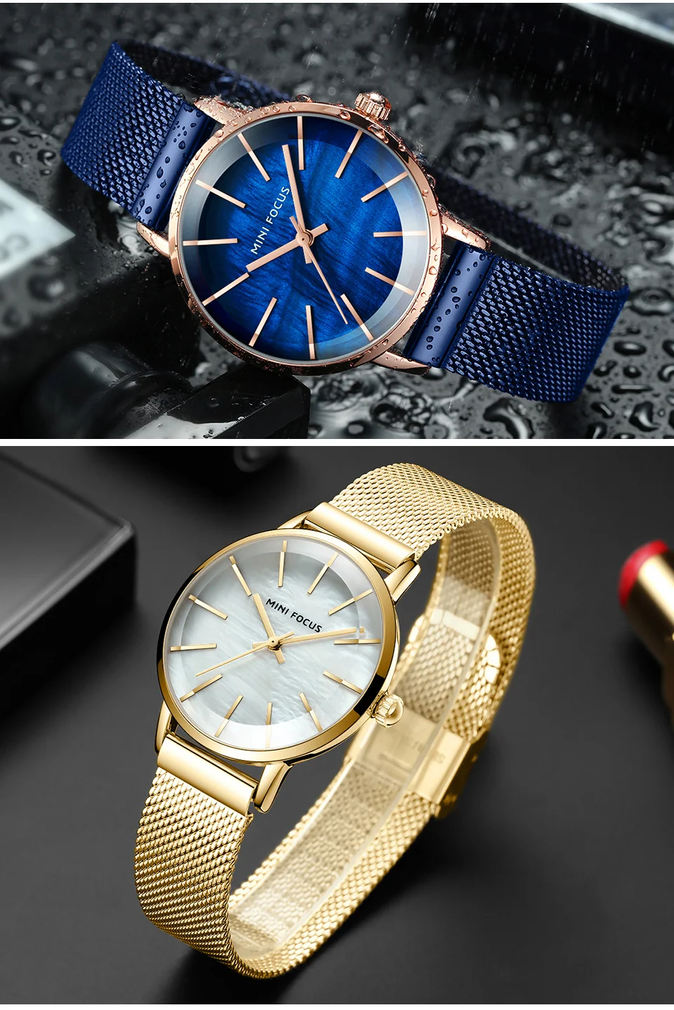Mini Focus MF0257L Women's Quartz Watch | Steel Mesh Belt Simple Waterproof Analog Dress Wristwatch