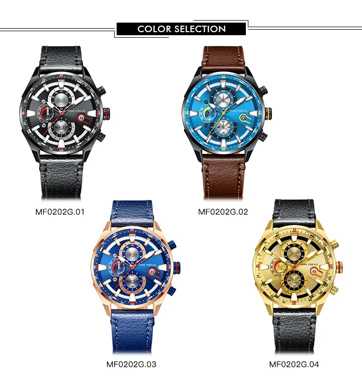 Mini Focus MF0202G Men's Business Chronograph Watch | Genuine Leather | Waterproof Quartz Factory OEM