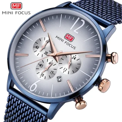 Mini Focus Men’s Blue Quartz Watch Ultra Thin Mesh Strap