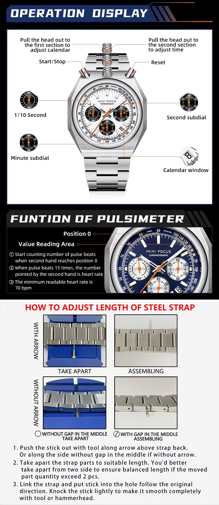 Wholesale MINI FOCUS MF0601G Men's Quartz Watch – Multifunction Waterproof Timepiece