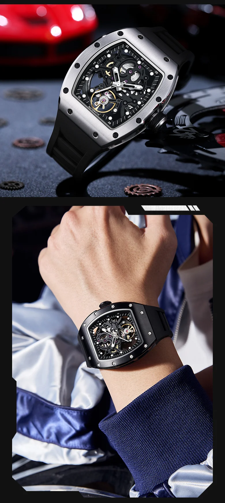 CHANCE 919012 Men’s Luxury Mechanical Watch – Carbon Fiber Case, Skeleton Dial, Waterproof Design