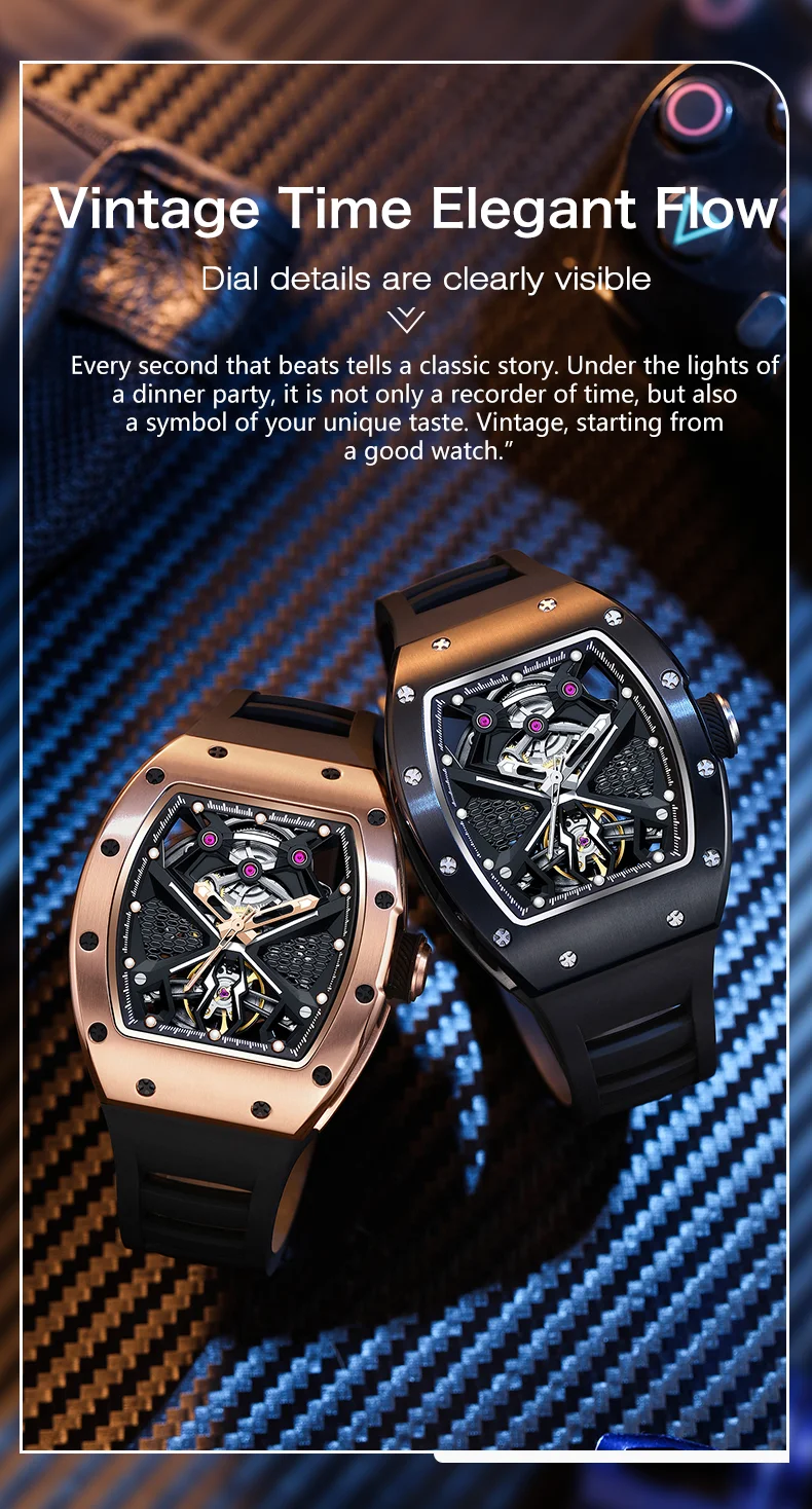 CHANCE 919005 Sporty Mechanical Watch 50M Waterproof, Hollow Dial, Silicone Strap for Men