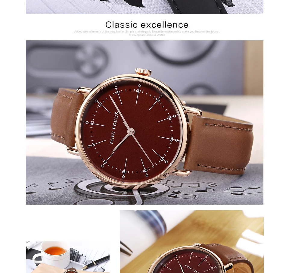 Mini Focus MF0056G Vintage Quartz Men’s Watch | Marine Dial & Brown Leather Strap | Factory Wholesale