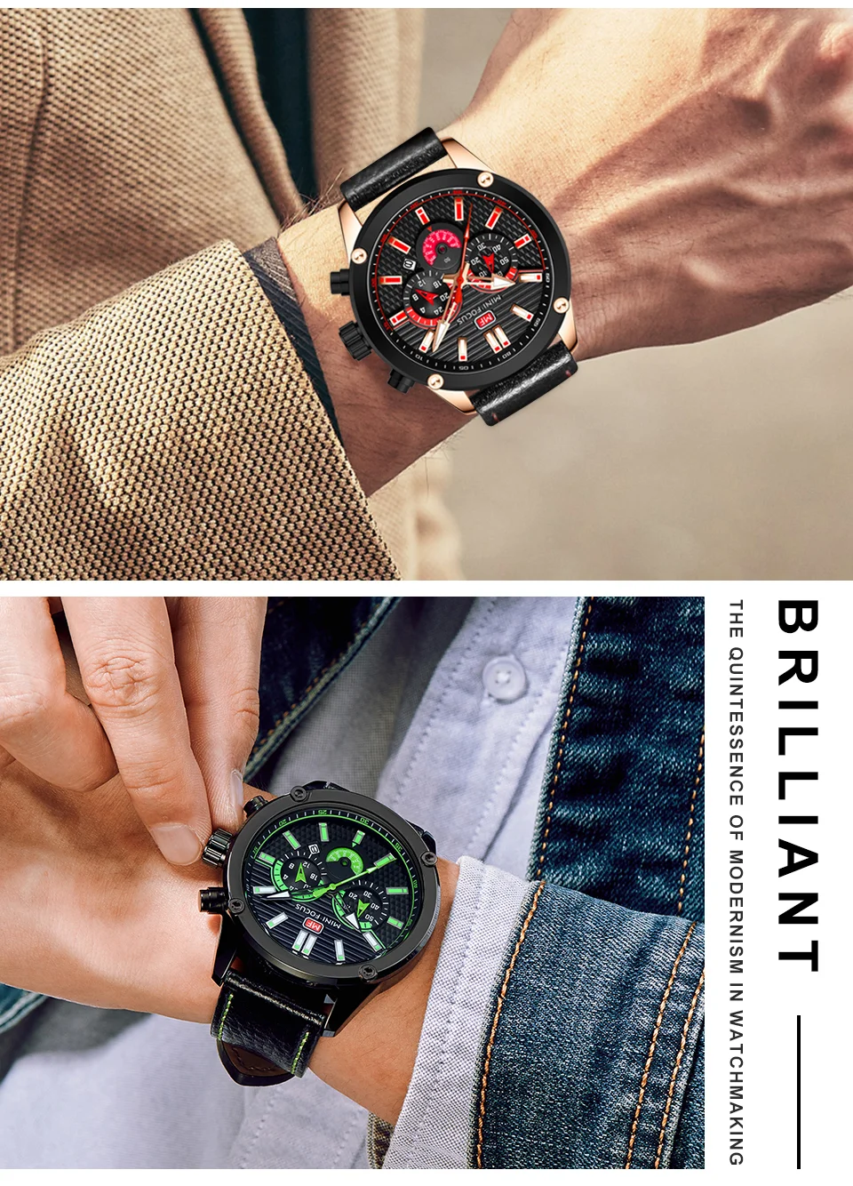 Mini Focus Men’s Quartz Sport Watch | Waterproof Leather Strap Wristwatch for Wholesale