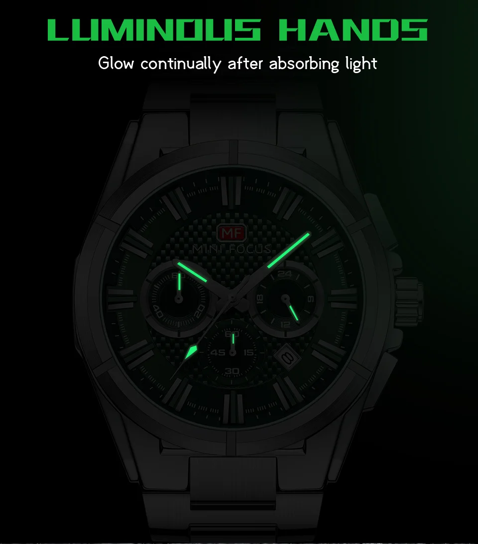 Mini Focus MF0495G Men Chronograph Sport Watch Waterproof Stainless Steel Strap Wristwatch Manufacturer