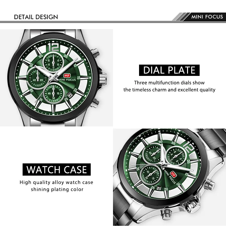Mini Focus MF0237G Men’s Stainless Steel Chronograph Watch | Waterproof Quartz Business Style