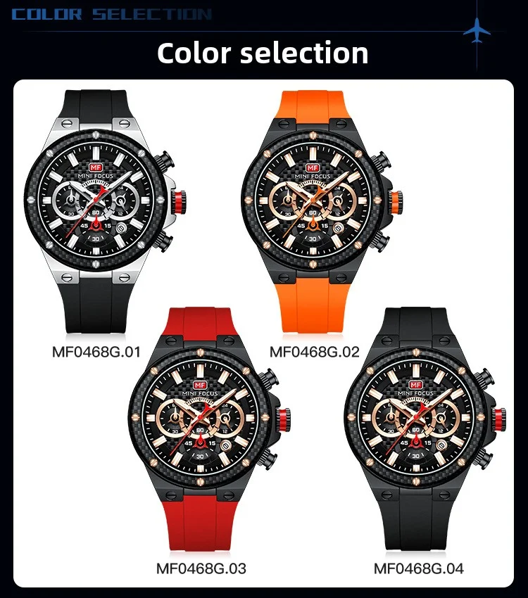 Mini Focus 0468G Men's Sports Watch | Waterproof Carbon Fiber Luxury Quartz Timepiece