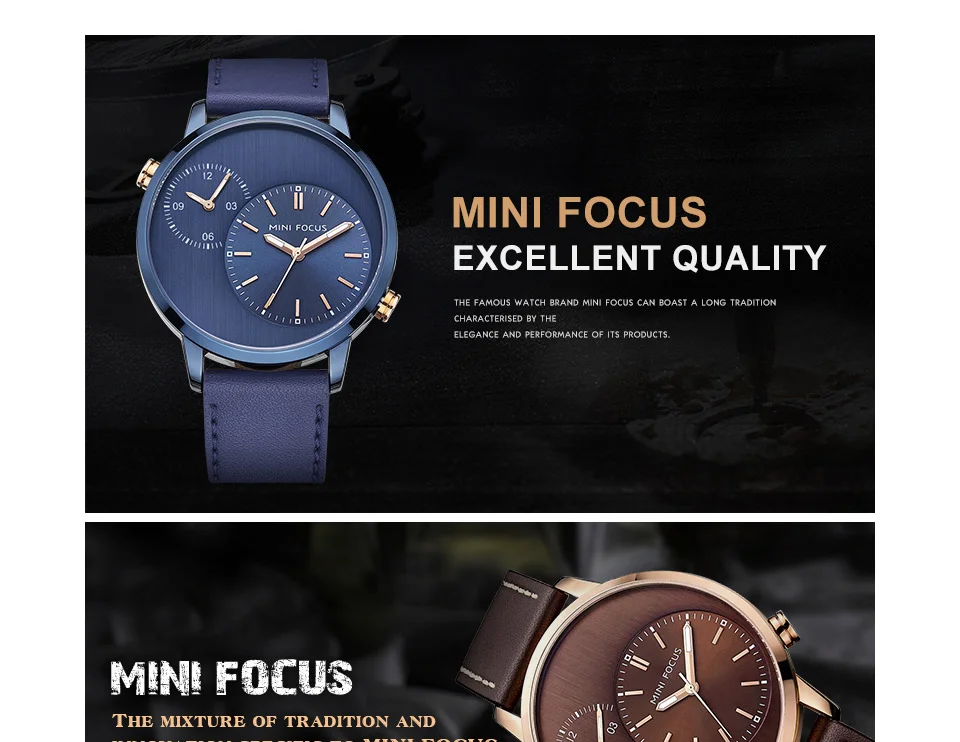Mini Focus MF0035G Men’s Business Watch | Blue Dial Leather Strap Quartz Calendar | China Factory Wholesale