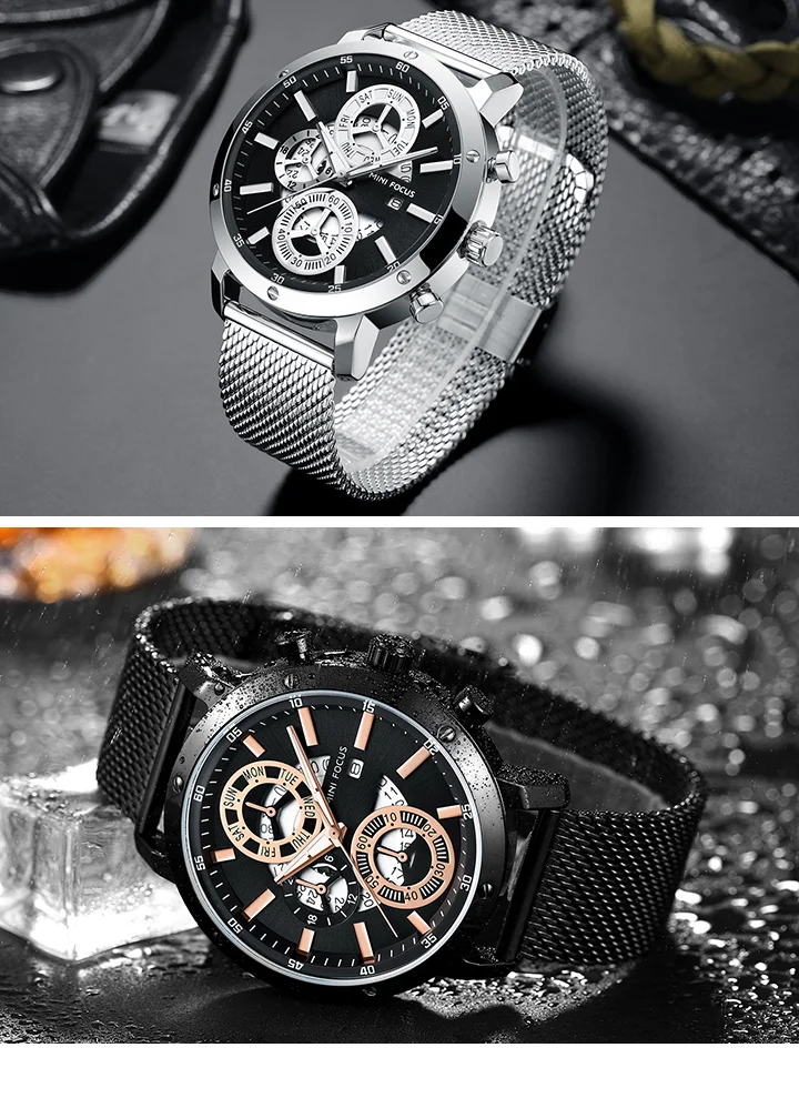 Mini Focus MF0190G Chronograph Men’s Quartz Watch | Sports Waterproof Mesh Strap Factory Wholesale