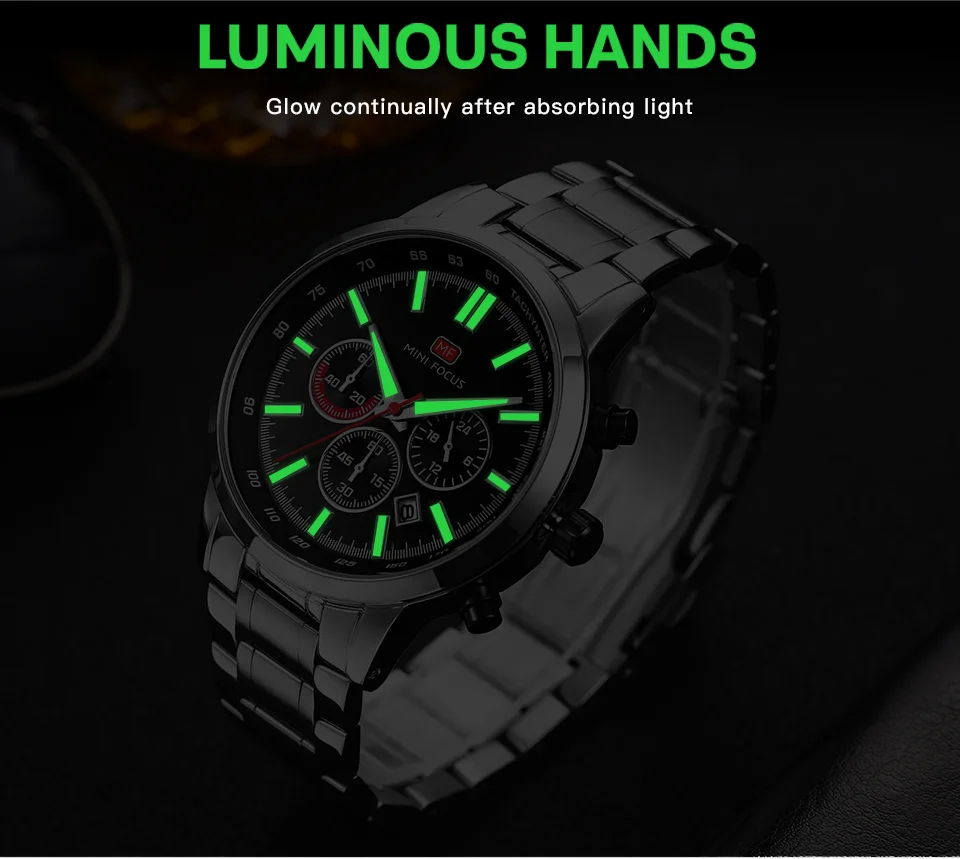 MINI FOCUS MF0133G Men’s Quartz Sports Watch | Stainless Steel, Calendar, Waterproof, Factory Wholesale