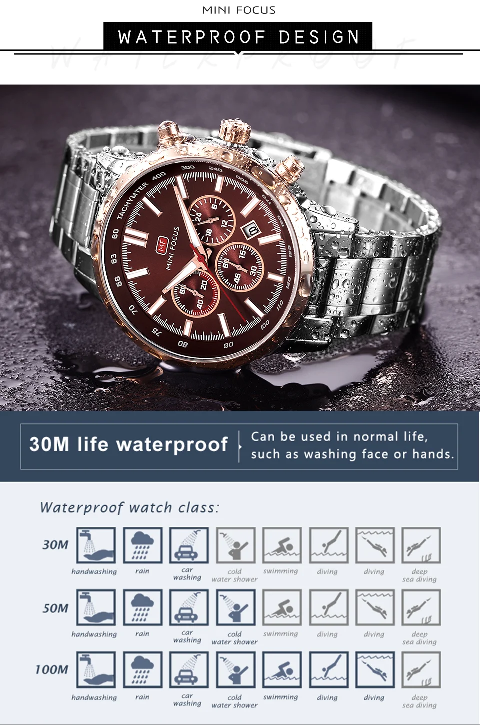 MINI FOCUS MF0133G Men’s Quartz Sports Watch | Stainless Steel, Calendar, Waterproof, Factory Wholesale
