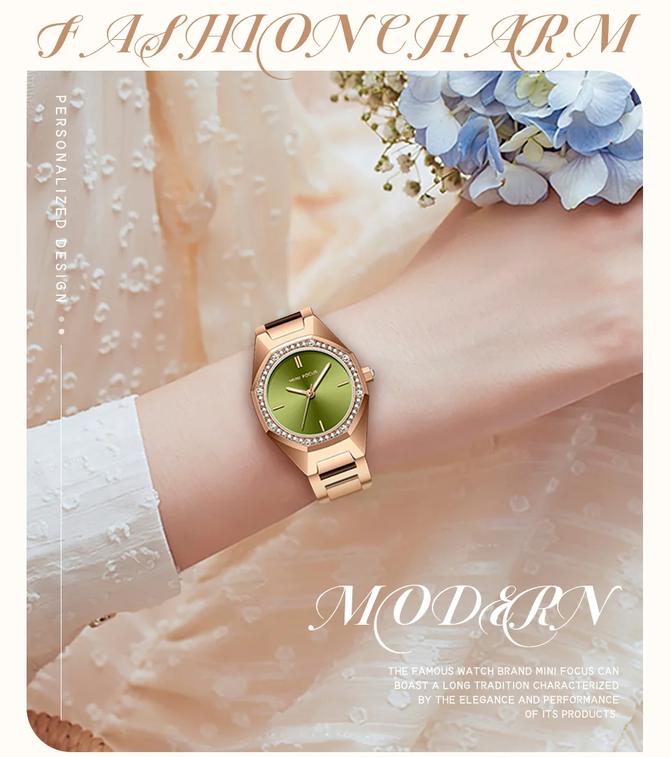 Elegant Rose Gold Women's Quartz Watch with Stainless Steel Strap Mini Focus Ladies Collection