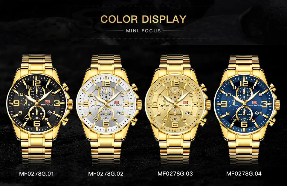 Mini Focus Gold Chronograph Men's Quartz Watch - Luxury Stainless Steel, Waterproof, Wholesale
