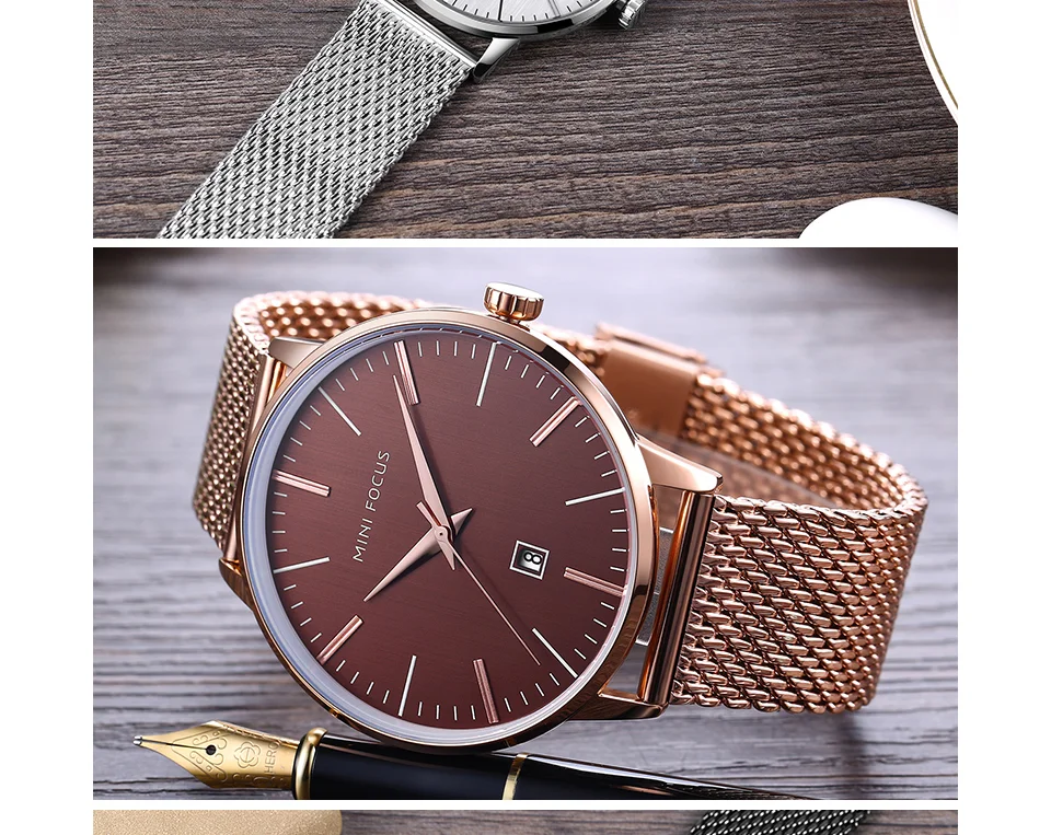 Mini Focus MF0115G Wholesale Men’s Luxury Quartz Watch Set | Ultra-Thin Waterproof Leather Strap | Factory Direct