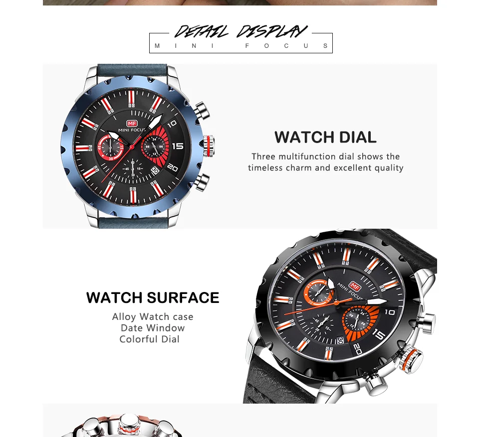 Mini Focus MF0079G Luxury Men's Chronograph Watch | Big Dial Leather Strap Quartz Business Wristwatch OEM Wholesale