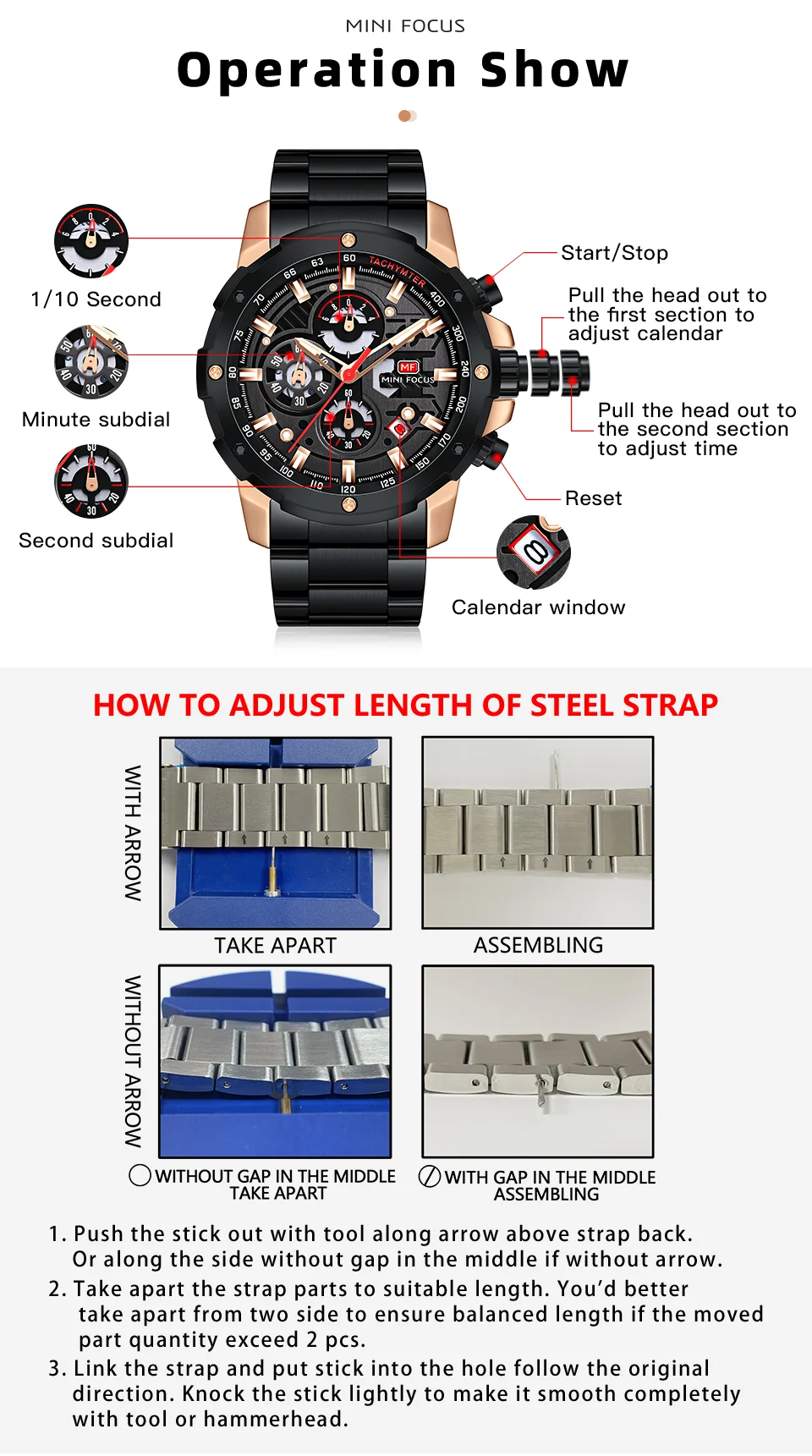 Luxury Sport Chronograph Men's Quartz Watch with Stainless Steel Band – MINI FOCUS Global Supplier