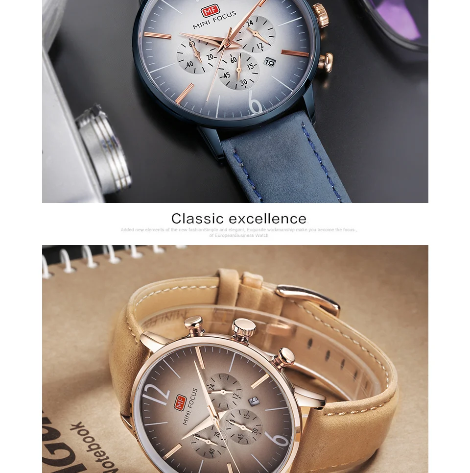 Mini Focus MF0114G Men’s Business Fashion Quartz Watch | Chronograph | Leather Strap | Factory Wholesale