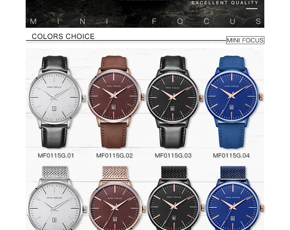 Mini Focus MF0115G Wholesale Men’s Luxury Quartz Watch Set | Ultra-Thin Waterproof Leather Strap | Factory Direct