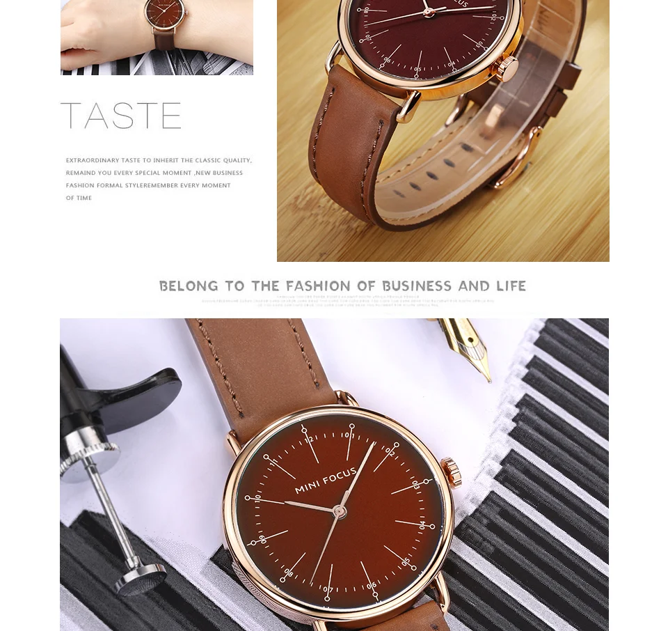 Mini Focus MF0056G Vintage Quartz Men’s Watch | Marine Dial & Brown Leather Strap | Factory Wholesale