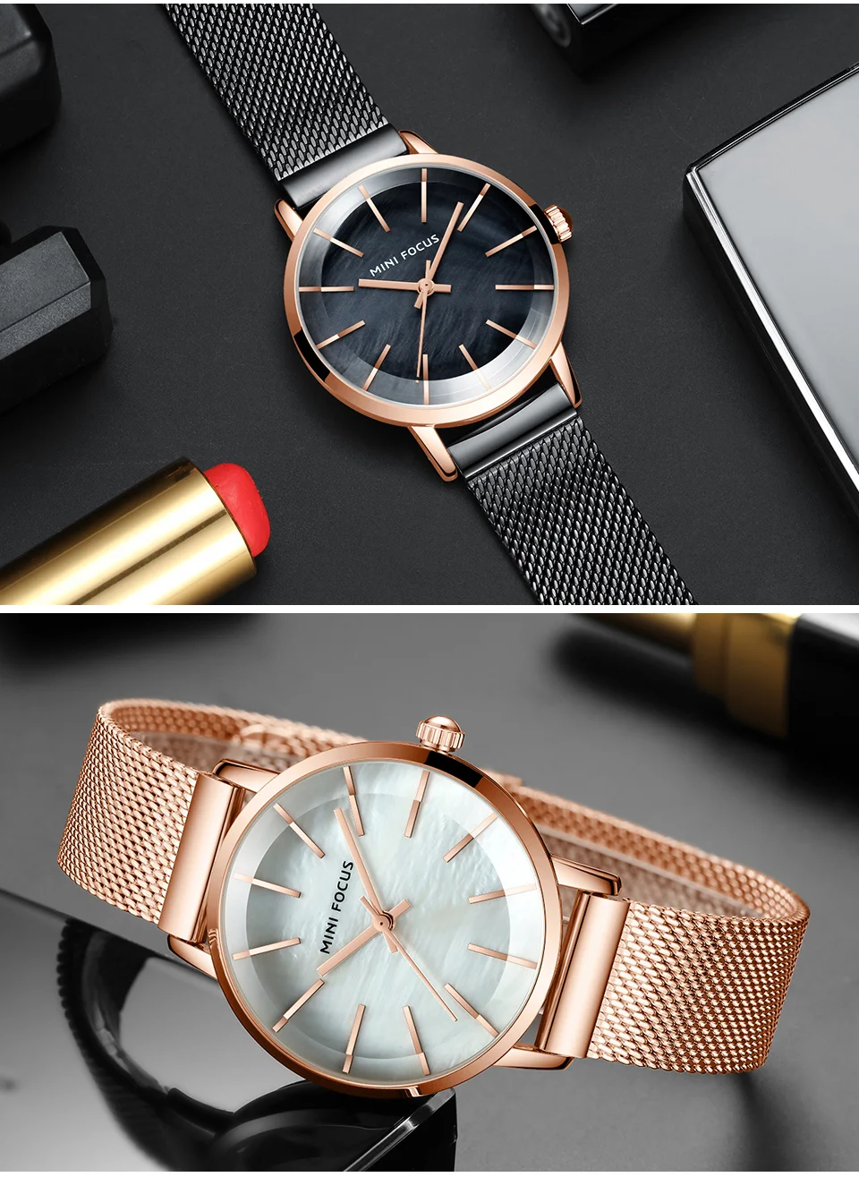 Mini Focus MF0257L Women's Quartz Watch | Steel Mesh Belt Simple Waterproof Analog Dress Wristwatch